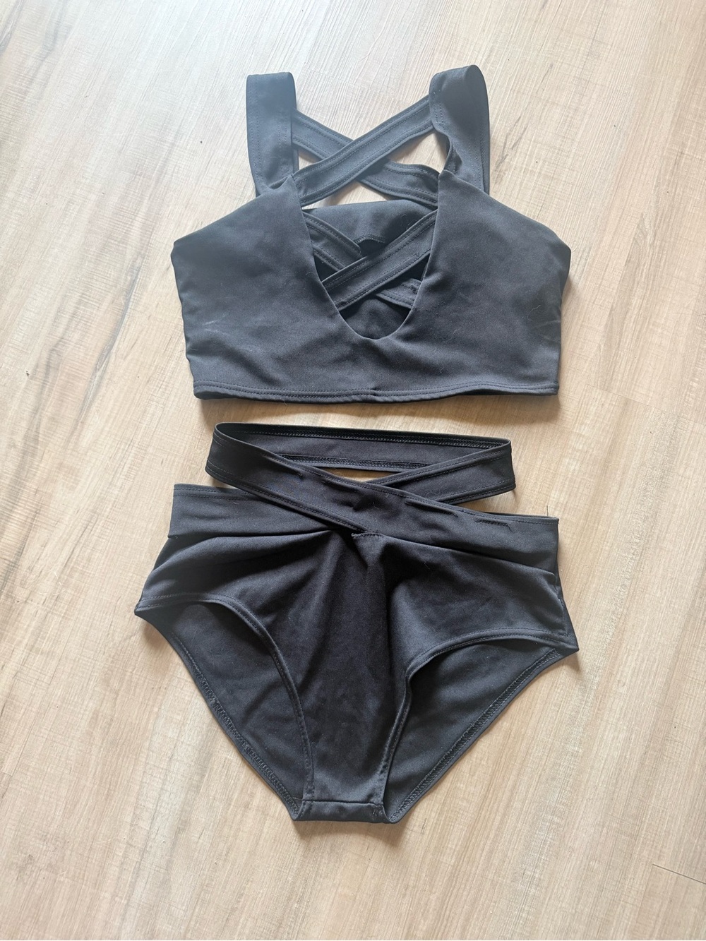High-Waist Strappy Bralette & Brief Set in Black